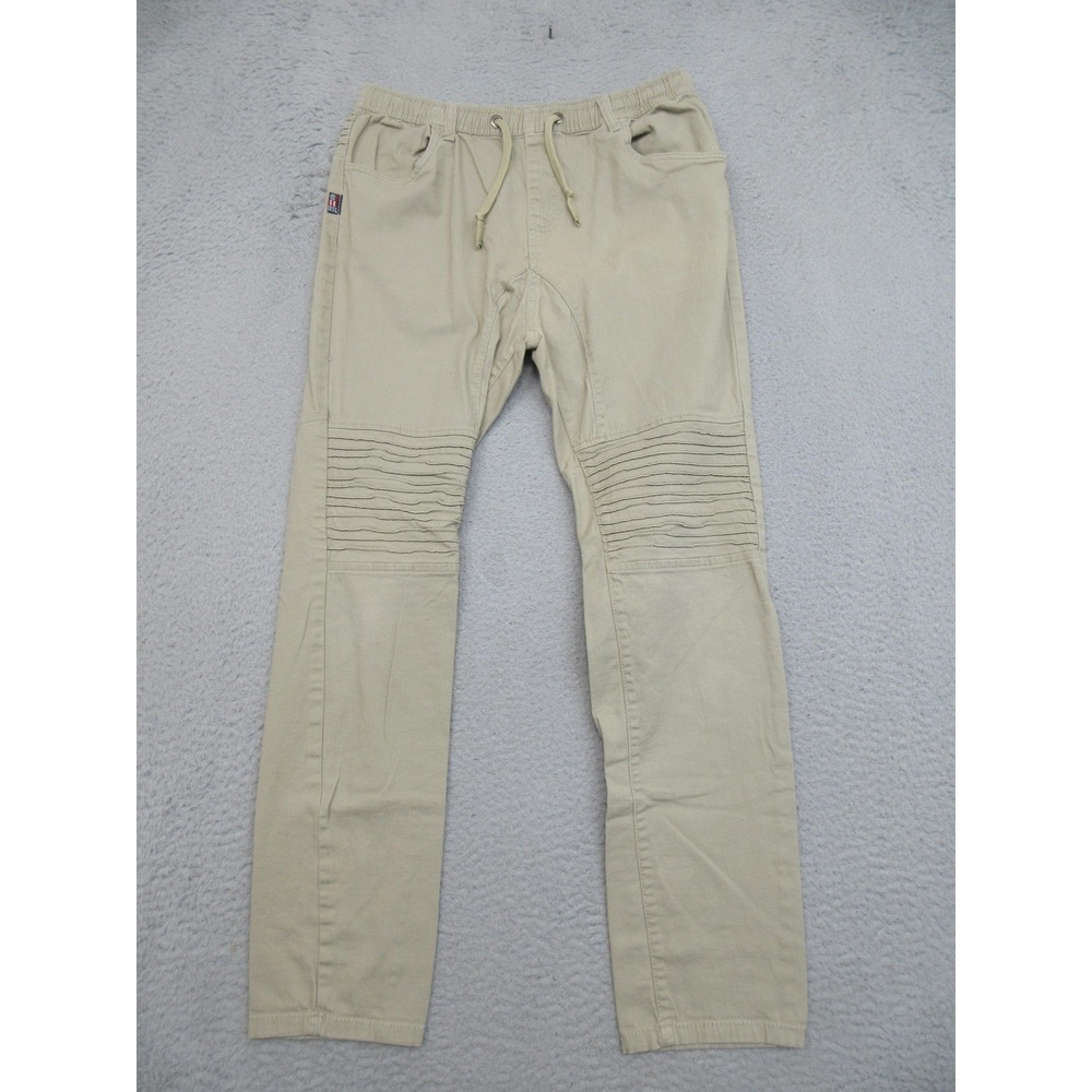 Phat Farm Moto Jogger Pants Mens M Beige Stretch Ribbed Knee Y2K Hip Hop